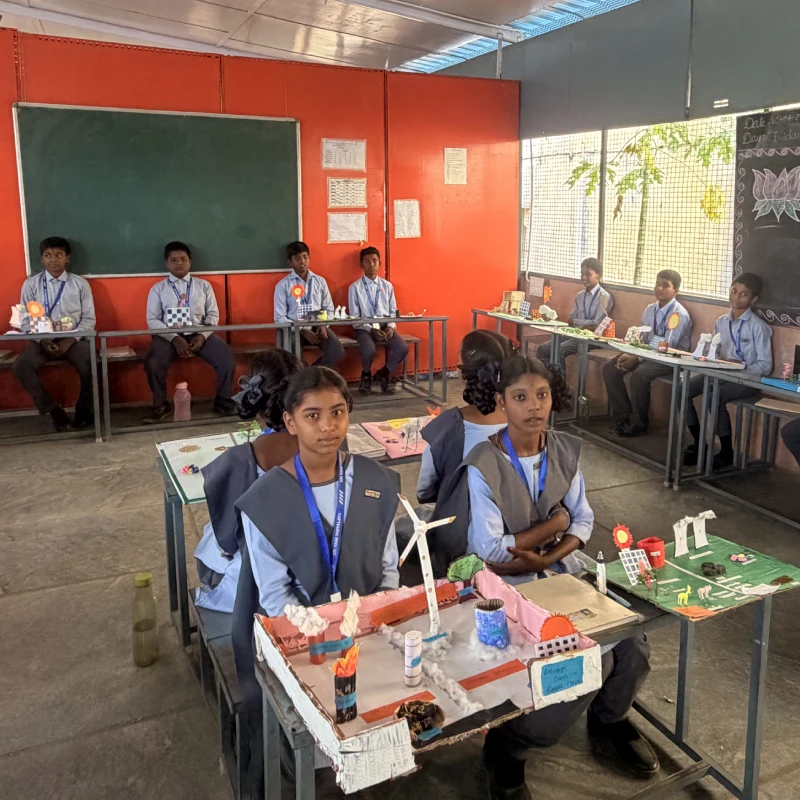 Students at the educational exhibition
